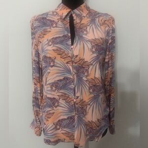 Velvet Heart Women's Button-down Down Blouse in Neutral Tropical Print, XS